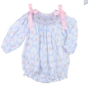 Cecil and Lou - Pink And Blue Ribbon And Rose Smocked Bubble